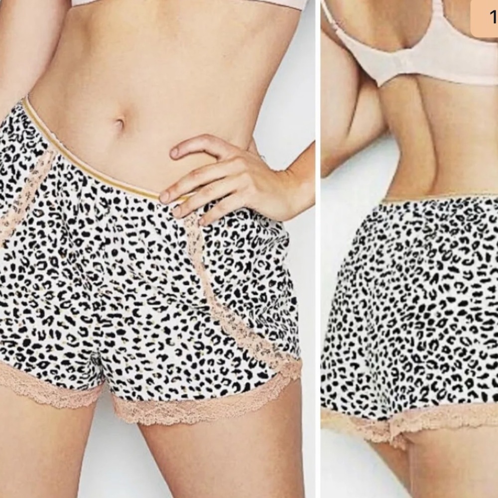 VS Pajama Sleep Shorts Animal Print Lace Trim M